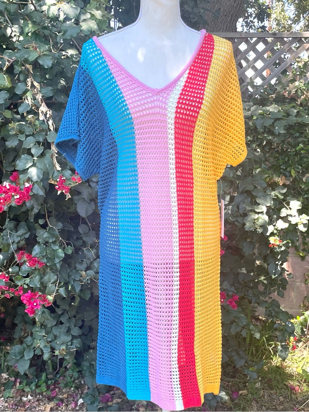 Crochet Swim Cover Up Robe Aubade Rainbow Knit SKYE Size Large - Picture 3 of 11